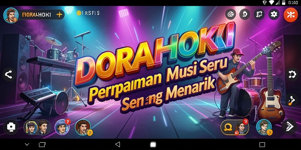 Tangkapan layar gameplay DORAHOKI menunjukkan interaksi seru pemain dengan musik.