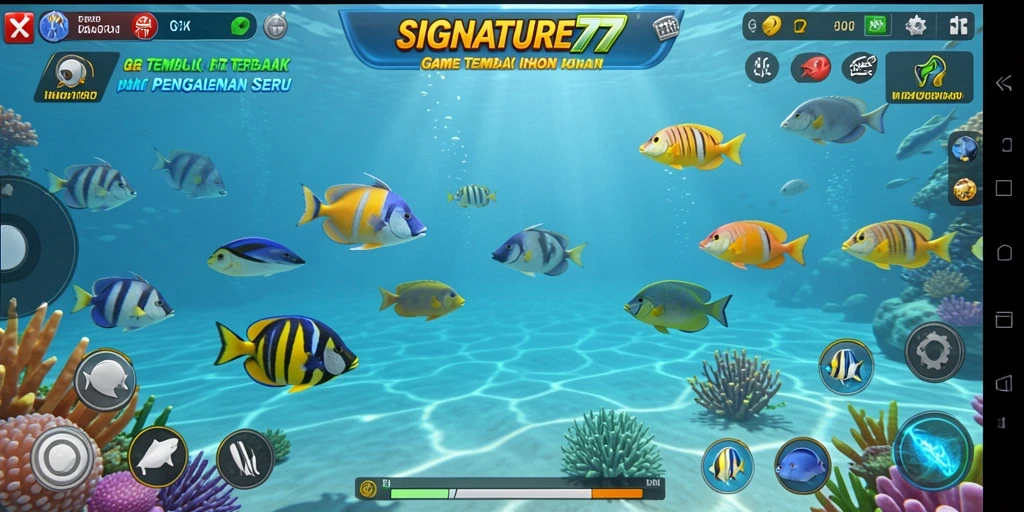 Tampilan gameplay SIGNATURE77 saat menangkap ikan dengan grafis menarik.