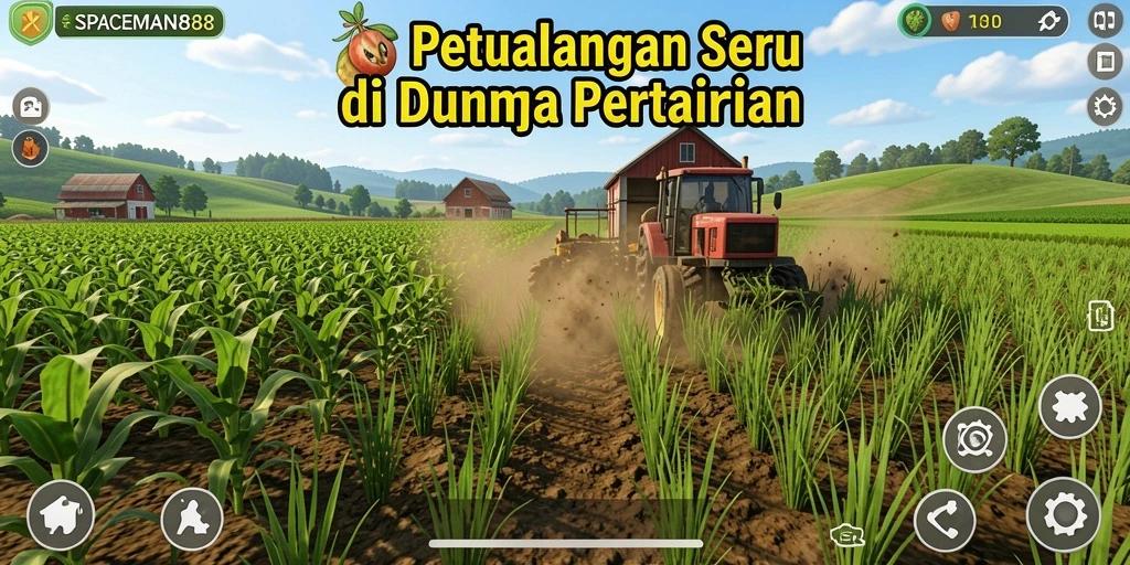 Screenshot gameplay SPACEMAN88 menampilkan ladang yang subur dan tanaman yang beragam.